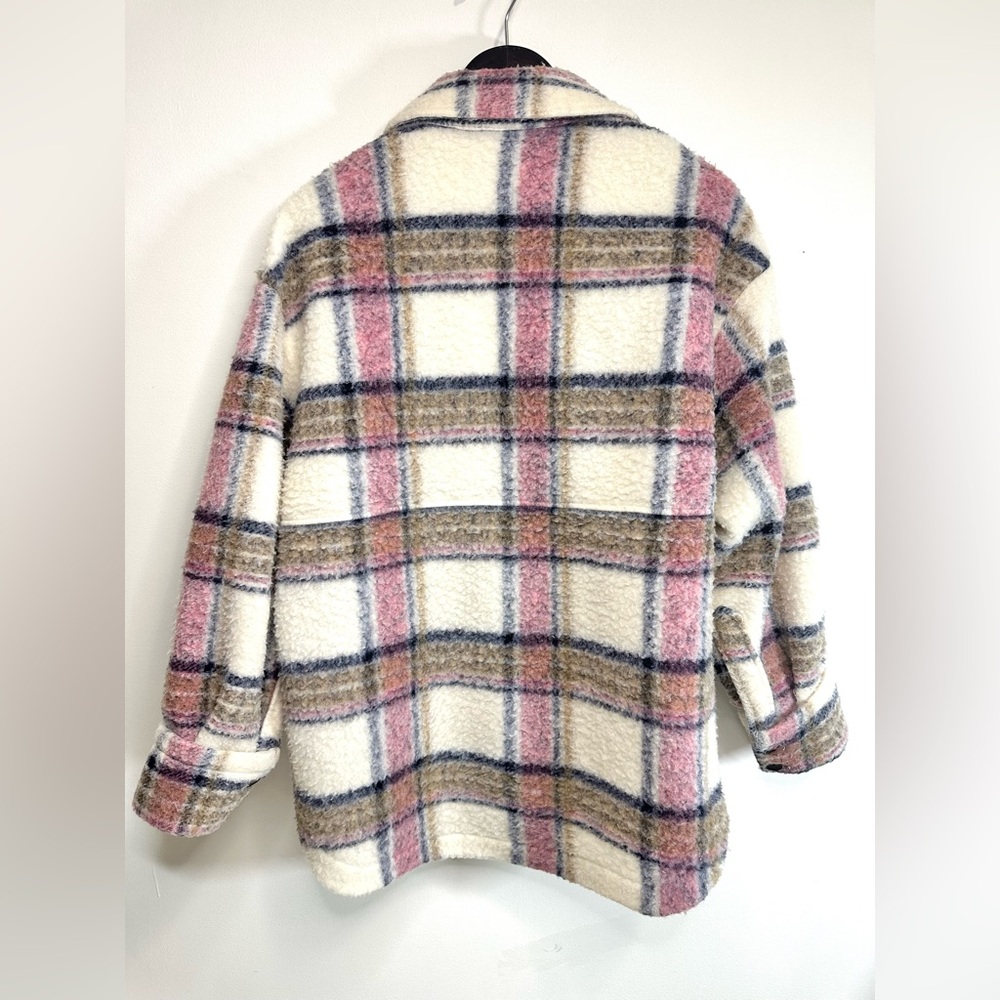 ZARA Plaid Oversized Pink Tan and Blue Shacket Size Large - Picture 3 of 10